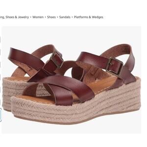 Amazon Essentials Faux Leather Espadrille Wedge Sandals Size 10